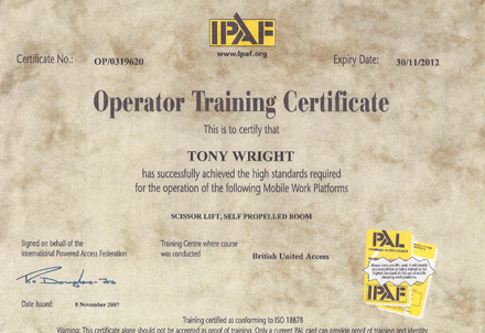 IPAF Mobile Work Platform Safety Accreditation
